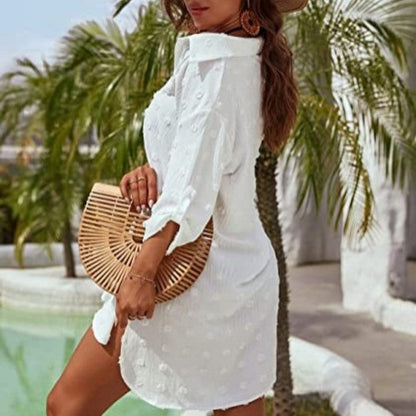 🌞NEU: Sommerkollektion mit bis zu 50% Rabatt 🛍️Damen Freizeitbluse aus Chiffon mit großem Bommel – lockerer Schnitt, edles Jacquardmuster – leicht & feminin