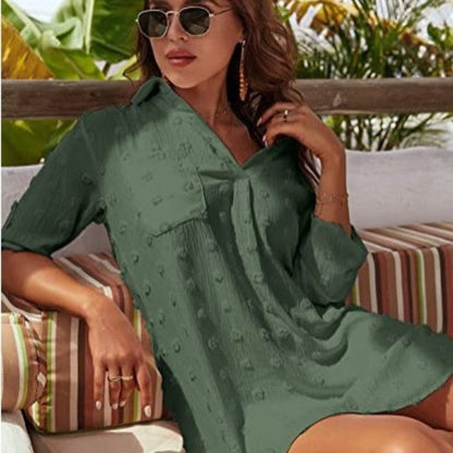 🌞NEU: Sommerkollektion mit bis zu 50% Rabatt 🛍️Damen Freizeitbluse aus Chiffon mit großem Bommel – lockerer Schnitt, edles Jacquardmuster – leicht & feminin