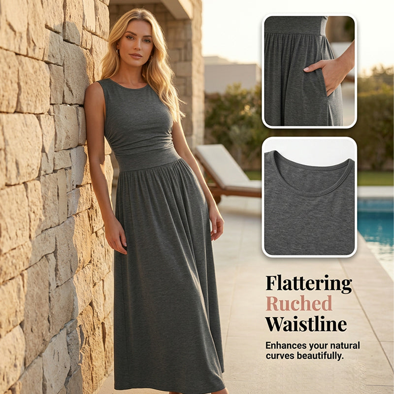 Einfarbiges Plisseekleid mit Taschen – figurbetont, weiter Rock & feminin👗✨