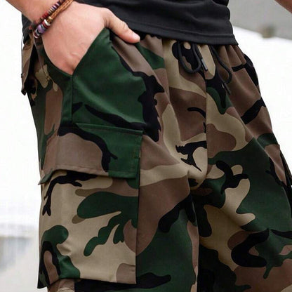 Herren Camouflage-Cargo-Shorts mit Kordelzug – bequem, strapazierfähig & vielseitig – ideal für Outdoor, Sport & Freizeit