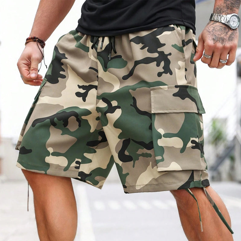 Herren Camouflage-Cargo-Shorts mit Kordelzug – bequem, strapazierfähig & vielseitig – ideal für Outdoor, Sport & Freizeit