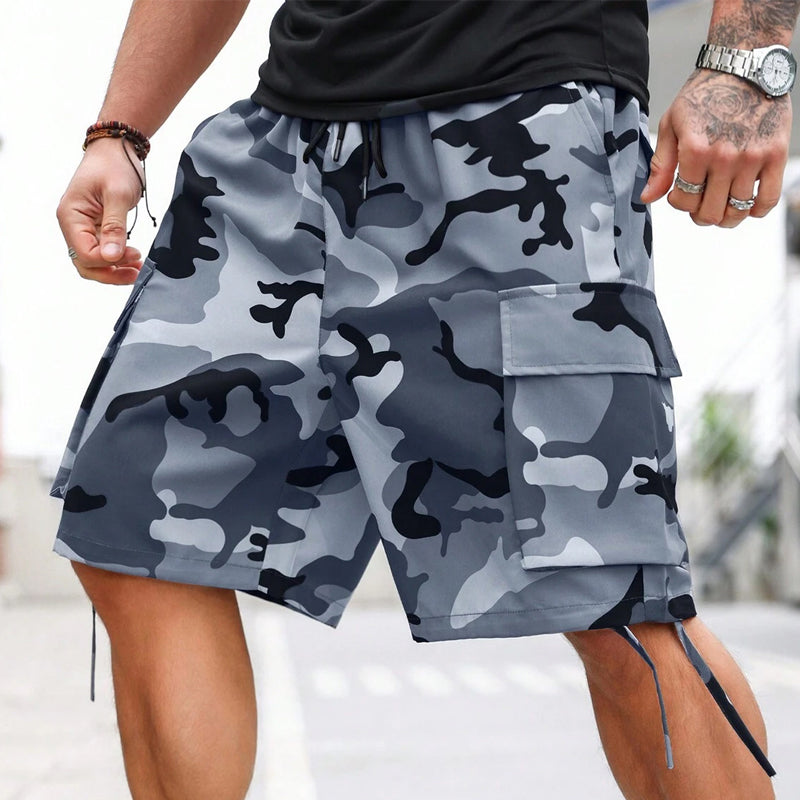 Herren Camouflage-Cargo-Shorts mit Kordelzug – bequem, strapazierfähig & vielseitig – ideal für Outdoor, Sport & Freizeit