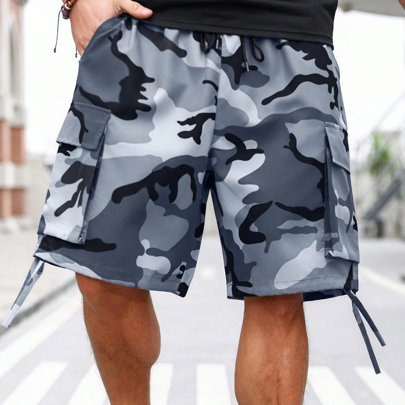 Herren Camouflage-Cargo-Shorts mit Kordelzug – bequem, strapazierfähig & vielseitig – ideal für Outdoor, Sport & Freizeit