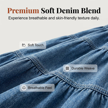 💙 50% RABATT! 👗 Damen Hochbund Stufenrock A-Linie Denim Maxirock – Figurumschmeichelnd, müheloser Chic & perfekt für jeden Tag 🌿