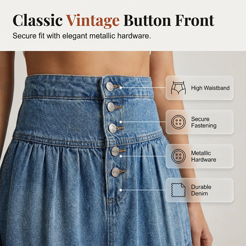 💙 50% RABATT! 👗 Damen Hochbund Stufenrock A-Linie Denim Maxirock – Figurumschmeichelnd, müheloser Chic & perfekt für jeden Tag 🌿