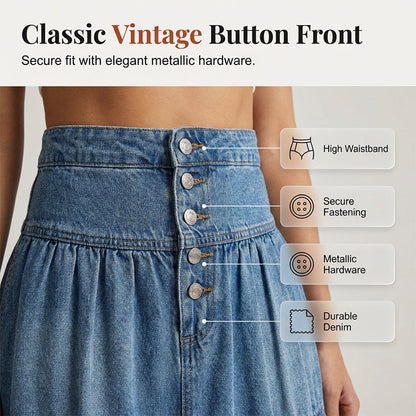 💙 50% RABATT! 👗 Damen Hochbund Stufenrock A-Linie Denim Maxirock – Figurumschmeichelnd, müheloser Chic & perfekt für jeden Tag 🌿