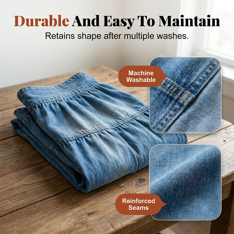 💙 50% RABATT! 👗 Damen Hochbund Stufenrock A-Linie Denim Maxirock – Figurumschmeichelnd, müheloser Chic & perfekt für jeden Tag 🌿