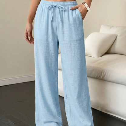 Damen weite Hose mit Knittereffekt – einfarbig, luftig & bequem