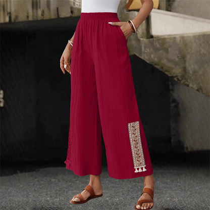 Damen weite Hose mit Gummibund & Fransendetails – bequem, luftig & feminin – ideal für Sommer, Strand & Freizeit👖🌊