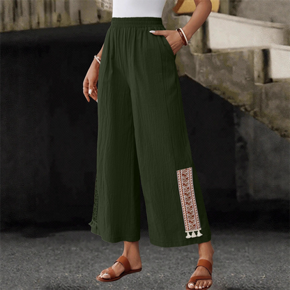 Damen weite Hose mit Gummibund & Fransendetails – bequem, luftig & feminin – ideal für Sommer, Strand & Freizeit👖🌊