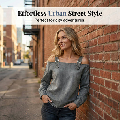 Damen Denim-Top mit breiten Trägern & Off-Shoulder-Ausschnitt