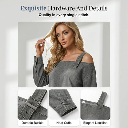 Damen Denim-Top mit breiten Trägern & Off-Shoulder-Ausschnitt