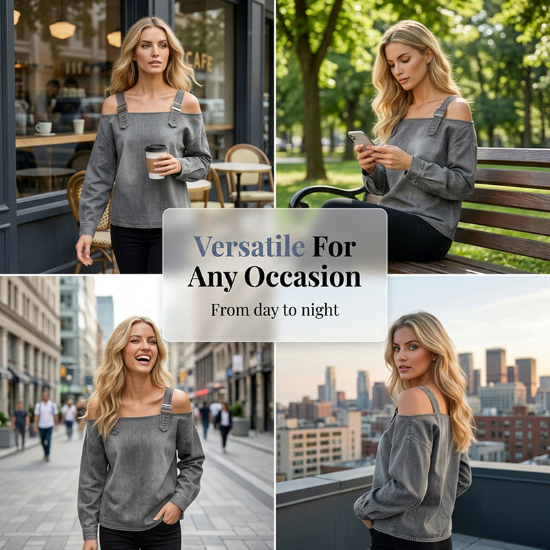 Damen Denim-Top mit breiten Trägern & Off-Shoulder-Ausschnitt