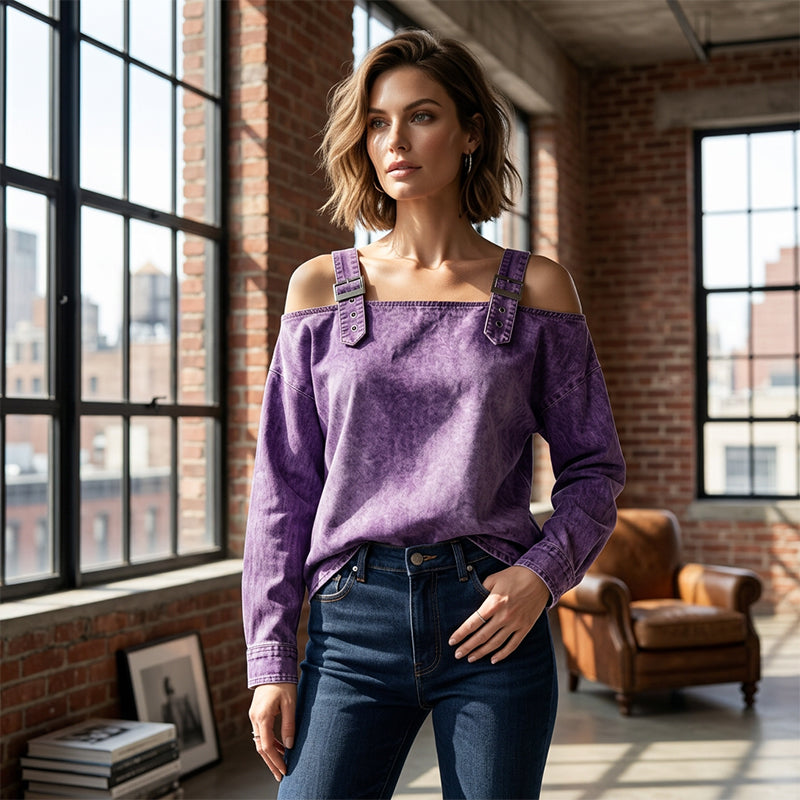 Damen Denim-Top mit breiten Trägern & Off-Shoulder-Ausschnitt