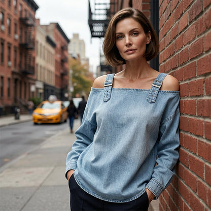 Damen Denim-Top mit breiten Trägern & Off-Shoulder-Ausschnitt