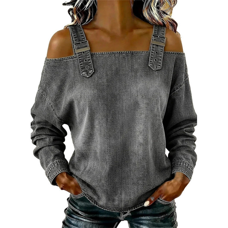 Damen Denim-Top mit breiten Trägern & Off-Shoulder-Ausschnitt
