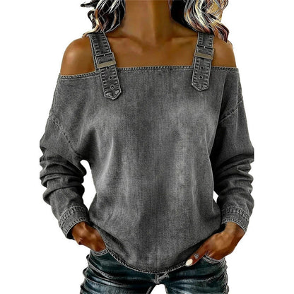 Damen Denim-Top mit breiten Trägern & Off-Shoulder-Ausschnitt