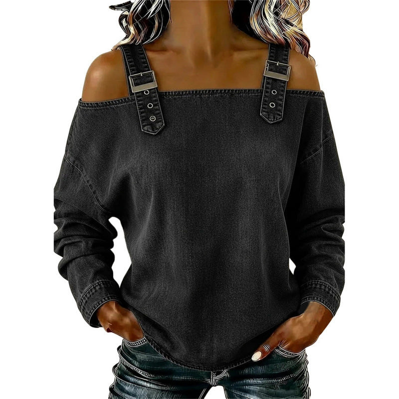 Damen Denim-Top mit breiten Trägern & Off-Shoulder-Ausschnitt