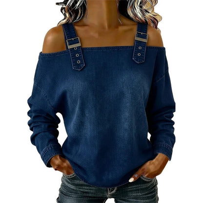 Damen Denim-Top mit breiten Trägern & Off-Shoulder-Ausschnitt