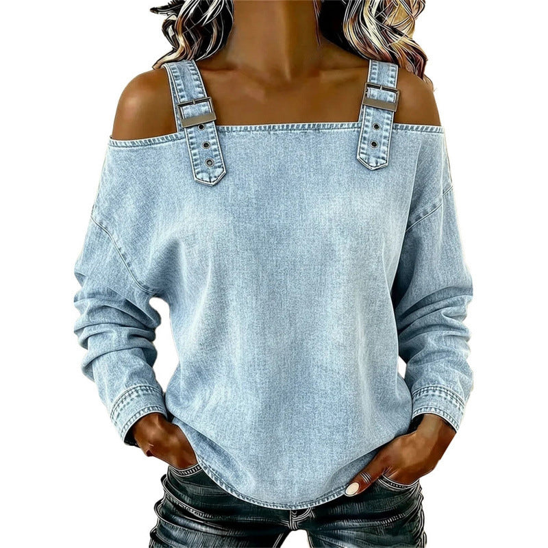 Damen Denim-Top mit breiten Trägern & Off-Shoulder-Ausschnitt