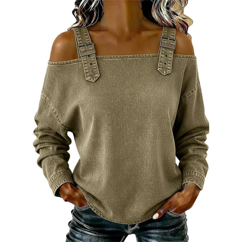 Damen Denim-Top mit breiten Trägern & Off-Shoulder-Ausschnitt