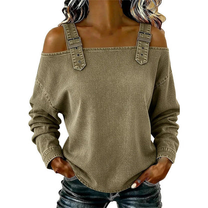Damen Denim-Top mit breiten Trägern & Off-Shoulder-Ausschnitt