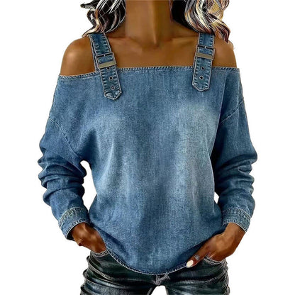 Damen Denim-Top mit breiten Trägern & Off-Shoulder-Ausschnitt