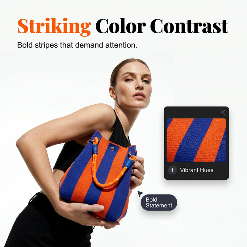 Gestreifte Strick-Bucket-Tasche – leicht, flexibel & vielseitig – ideal für den Alltag, Strand & Shopping