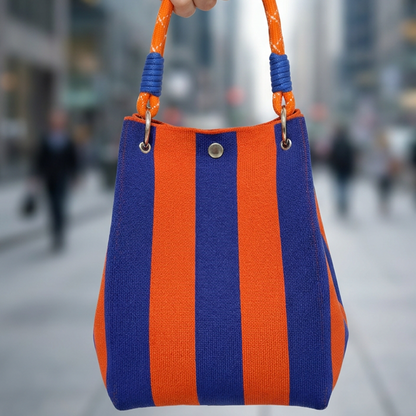 Gestreifte Strick-Bucket-Tasche – leicht, flexibel & vielseitig – ideal für den Alltag, Strand & Shopping