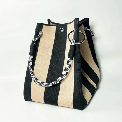 Gestreifte Strick-Bucket-Tasche – leicht, flexibel & vielseitig – ideal für den Alltag, Strand & Shopping