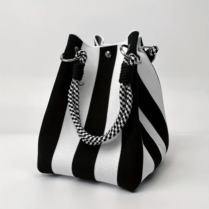 Gestreifte Strick-Bucket-Tasche – leicht, flexibel & vielseitig – ideal für den Alltag, Strand & Shopping