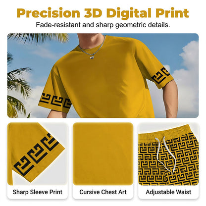 👕 50% RABATT! 💛 Herren Gelbes Grafik-Print Kurzarm Trainingsanzug-Set – Bequem & stylisch – perfekt für Sport und Freizeit 🔥