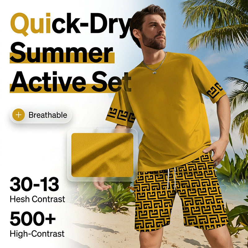 👕 50% RABATT! 💛 Herren Gelbes Grafik-Print Kurzarm Trainingsanzug-Set – Bequem & stylisch – perfekt für Sport und Freizeit 🔥