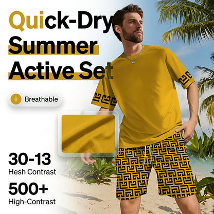 👕 50% RABATT! 💛 Herren Gelbes Grafik-Print Kurzarm Trainingsanzug-Set – Bequem & stylisch – perfekt für Sport und Freizeit 🔥