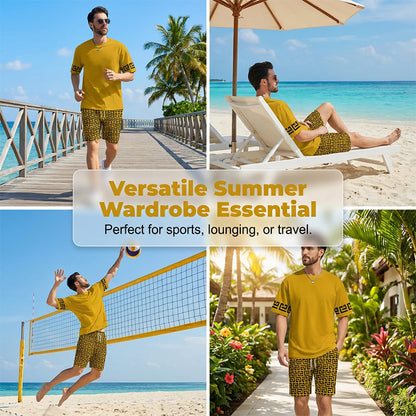 👕 50% RABATT! 💛 Herren Gelbes Grafik-Print Kurzarm Trainingsanzug-Set – Bequem & stylisch – perfekt für Sport und Freizeit 🔥