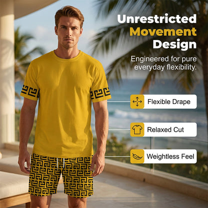 👕 50% RABATT! 💛 Herren Gelbes Grafik-Print Kurzarm Trainingsanzug-Set – Bequem & stylisch – perfekt für Sport und Freizeit 🔥