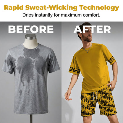 👕 50% RABATT! 💛 Herren Gelbes Grafik-Print Kurzarm Trainingsanzug-Set – Bequem & stylisch – perfekt für Sport und Freizeit 🔥