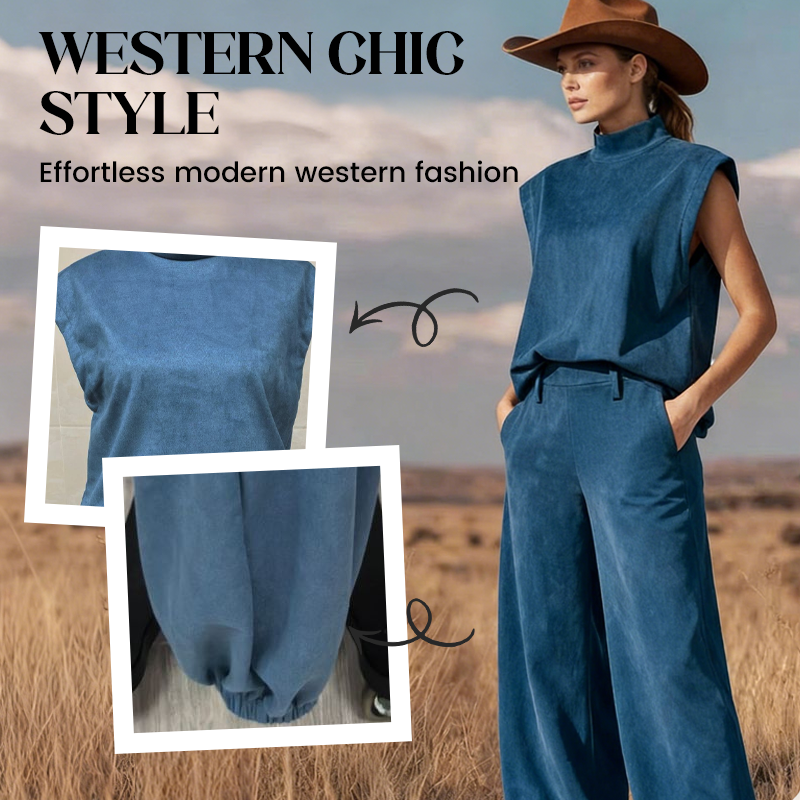 ☀️ Sommerneuheiten – Limited Time Discount 🎁 Wildwest-Set – ärmelloses Oberteil & weite Hose mit engen Knöcheln – aus weichem Wildlederimitat – stylisch, bequem & vielseitig