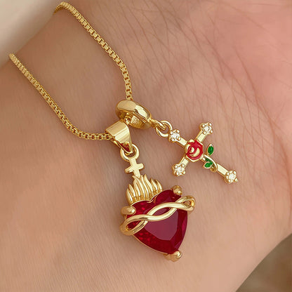 Anhänger-Halskette mit Heiligem Herz & Rosenkreuz✝️🌹