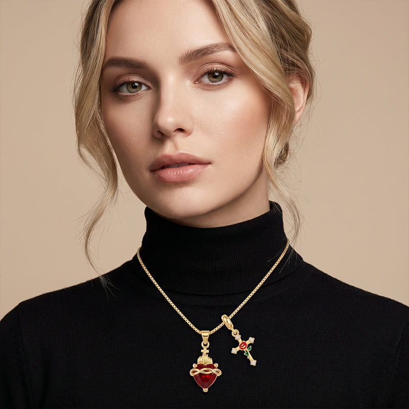 Anhänger-Halskette mit Heiligem Herz & Rosenkreuz✝️🌹