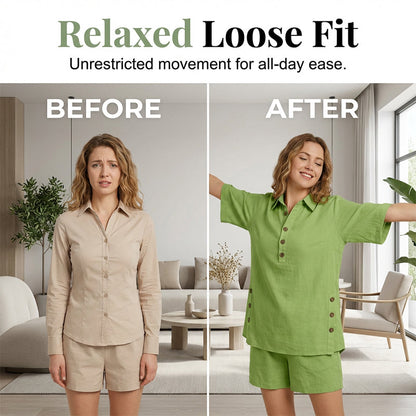 👕 50% RABATT – Nur für kurze Zeit! 2-teiliges Set für Damen – Relaxte Passform, Polokragen, perfekt für den Sommer. ✨