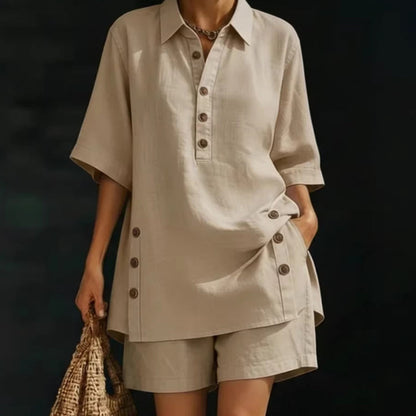 👕 50% RABATT – Nur für kurze Zeit! 2-teiliges Set für Damen – Relaxte Passform, Polokragen, perfekt für den Sommer. ✨