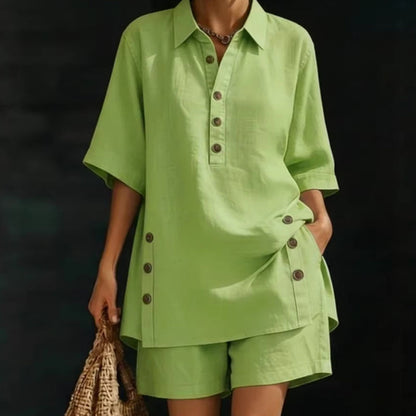 👕 50% RABATT – Nur für kurze Zeit! 2-teiliges Set für Damen – Relaxte Passform, Polokragen, perfekt für den Sommer. ✨