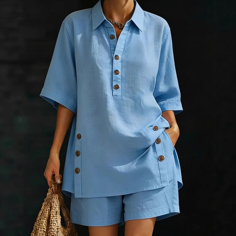 👕 50% RABATT – Nur für kurze Zeit! 2-teiliges Set für Damen – Relaxte Passform, Polokragen, perfekt für den Sommer. ✨