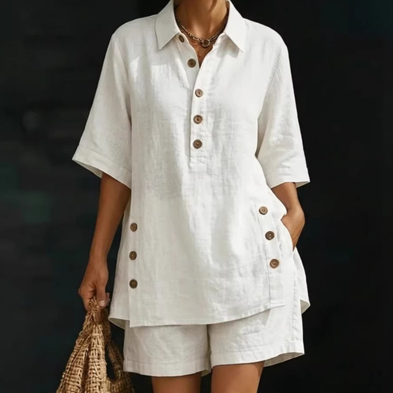 👕 50% RABATT – Nur für kurze Zeit! 2-teiliges Set für Damen – Relaxte Passform, Polokragen, perfekt für den Sommer. ✨