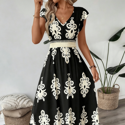 ✨🔥Fließendes Maxikleid für Damen mit V-Ausschnitt und Barockmuster🌸