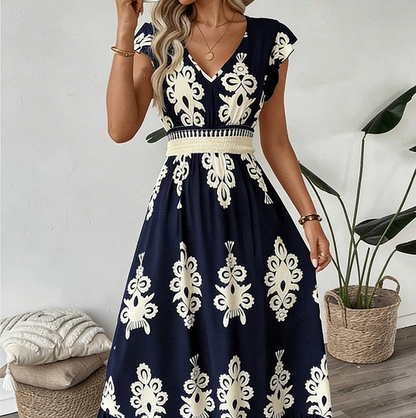 ✨🔥Fließendes Maxikleid für Damen mit V-Ausschnitt und Barockmuster🌸