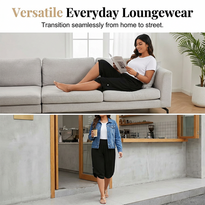 ⌛ Nur noch 1 Woche – 50 % auf alles + kostenloser Versand! ⏰Damen Freizeithose in großen Größen – elastischer Kordelzugbund, lockere Passform & mittellang