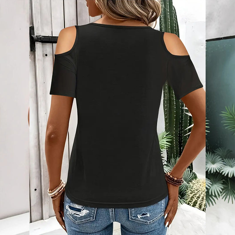 🌞 Sommerneuheiten – Jetzt bis zu 50% sparen! 💰Damen Oberteil mit kühler Schulter & V-Ausschnitt – inklusive dekorativem Ringdetail – feminin, luftig & vielseitig