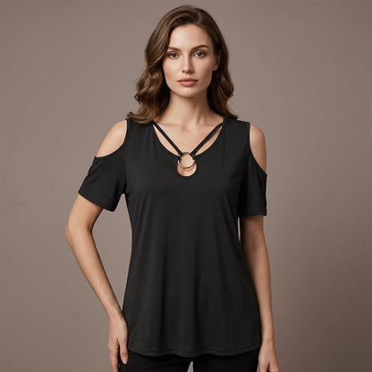 🌞 Sommerneuheiten – Jetzt bis zu 50% sparen! 💰Damen Oberteil mit kühler Schulter & V-Ausschnitt – inklusive dekorativem Ringdetail – feminin, luftig & vielseitig